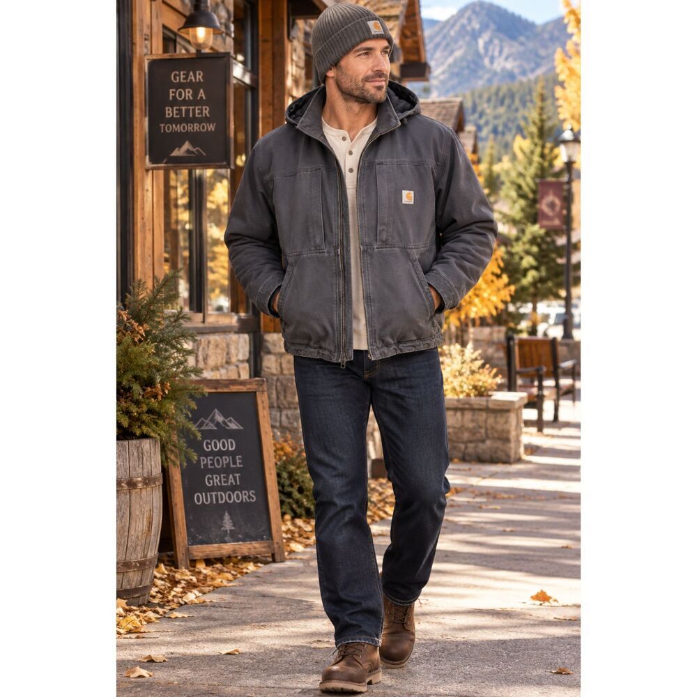 Carhartt Mens Charcoal Gray Super Dux Relaxed Fit Full Swing Snap Hood Jacket M
